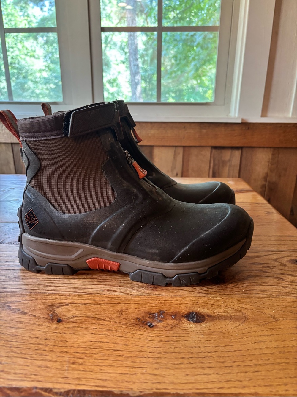 Men's Brown Waterproof Ankle Work Boots with Slip-On Zip Closure